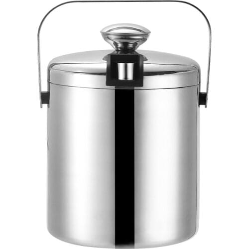 1.3L Ice Bucket with Lid and Strainer Stainless Steel Ice Bucket Double-wall Ice Cube Container