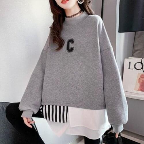 Spring Autumn Style Womens Cotton Sweater O-Neck Striped Asymmetrical Long Sleeve Casual Loose Sweatshirts AA4081