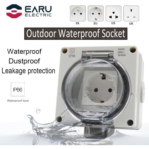 UK US FR EU Standard IP66 16A Weatherproof High-performance Plug Base For Indoors Outdoors Wall Electrical Outlet Charging Pile