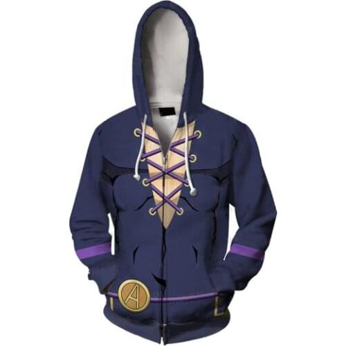 Japanese Anime Costumes Jojo Bizzare Adventure Leone Abbacchio Hoodies Sweatshirt Male Streetwear Zipper Hat Jacket Coat Cosplay