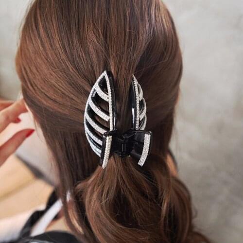 Large Rhinestones Crescent Shaped Ponytail Holder Hair Clip Black Brown Tie Up Hairgrips Hair Claws for Women Hair Accessories