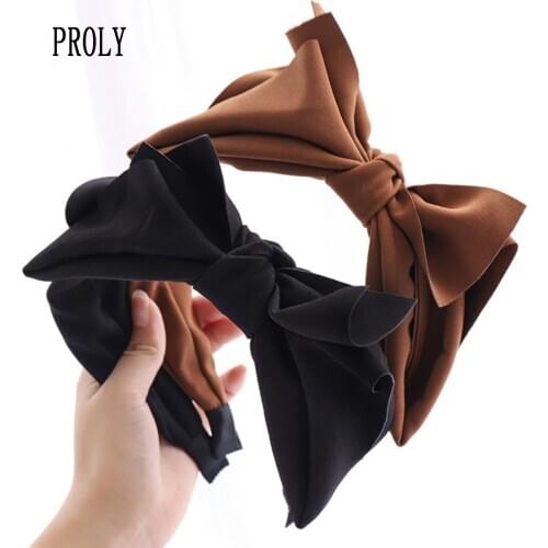 PROLY New Fashion Women Hairband Big Bowknot Headband Classic Handmade Turban Adult Solid Colour Headwear Hair Accessoires