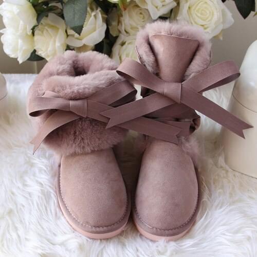New Women Boots Genuine Sheepskin Leather Snow Boots Fashion Lace up Winter Boots 100% Natural Fur Wool Warm Shoes