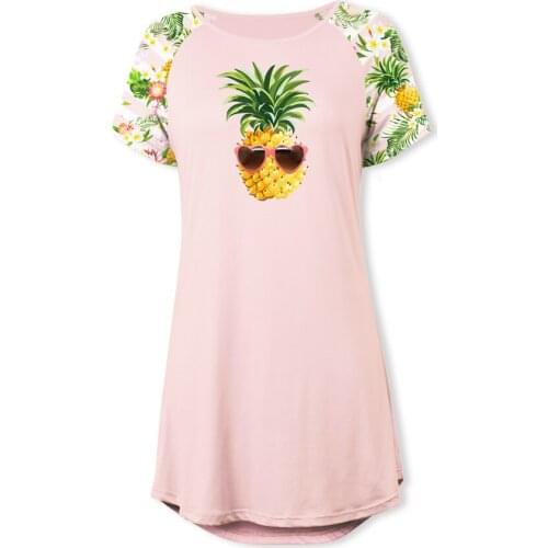 Neatie Kiddie Night Sleepwear Dress Women Casual Short Sleeve O-neck Print Nightgowns Female Loose Home Mini Dress Clothes