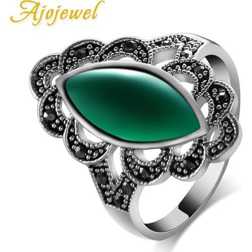 Ajojewel Retro Vintage Black /Green Stone Ring For Women Elegant Jewelry
