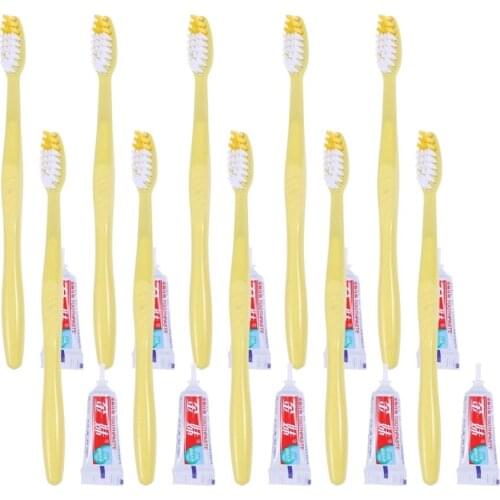 10pcs Travel Toothbrush and Toothpaste Set Hotel Disposable Toothbrush Kit (Mixed Colors)