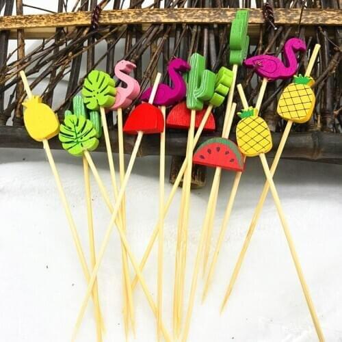 100pcs 12cm Heart Flamingo Bamboo Pick Buffet Cupcake Fruit Fork Party Dessert Salad Stick Cocktail Skewer for Wedding Decor