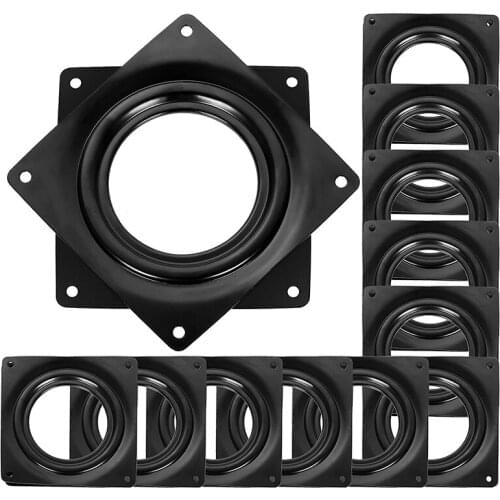 12 Pack Black Turntable Bearings, 4 Inch Square Rotating Plate, 300 Lbs 5/16 Inch Thick Swivel Plate for DIY Lazy Susan
