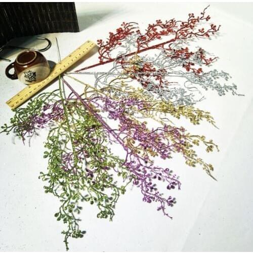 20pcs 42cm Glitter Powder Leaf Branch Flower Arrangement For Christmas Party Tree Venun Hanging Decoration