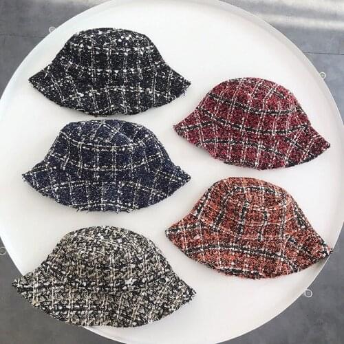 2021 Retro Literary Plaid Fisherman Hat Female Korean Version of The Tide New Fashion Bukets Hats Wild Knit Basin Hat
