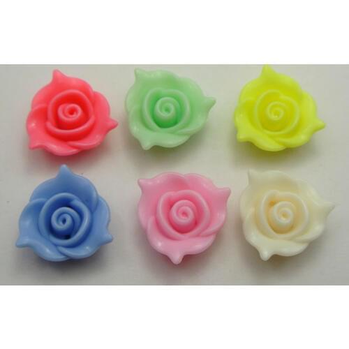 50 Mixed Pastel Color Acrylic Flower Beads Charms 20mm Flat Back