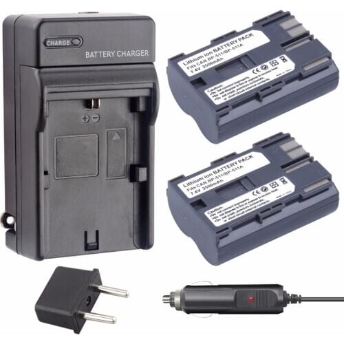 2pcs BP-511 BP511A Baterie Baterie Battery akku + Charger for Canon EOS 40D 300D 5D 20D 30D 50D 2500mAh, For canon accessories