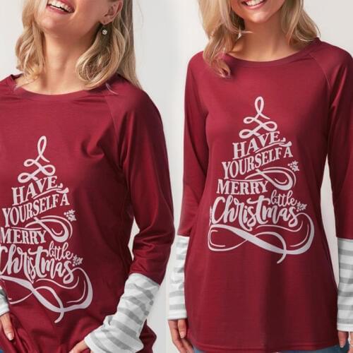 BKLD Womens Fashion Long Sleeve O-neck Letter Printed Tshirt 2018 Autumn Female Striped T-Shirts Casual Lady Christmas Tops Tees