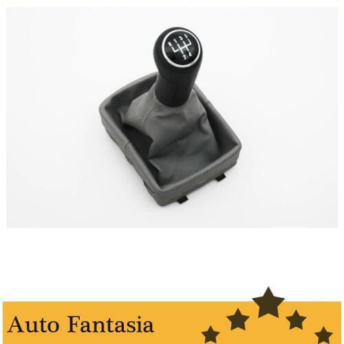 Black Shift Knob Grey Boot for Volkswagen Polo 9N2 / 9N3-free shipping