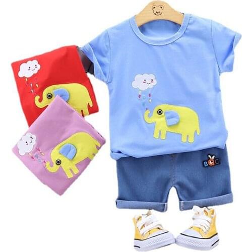 Children Clothes Sets Summer Baby Printed Short Sleeve Cowboy Jeans Kids Boys And Girls New Casual Costume Clothing Suit