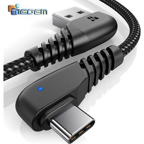 TIEGEM 90 degree USB Type C Cable 2A USB-C Cable Type-C Fast Charging Cord for Nintendo Switch Samsung S8 S9 for Huawei P20 Pro