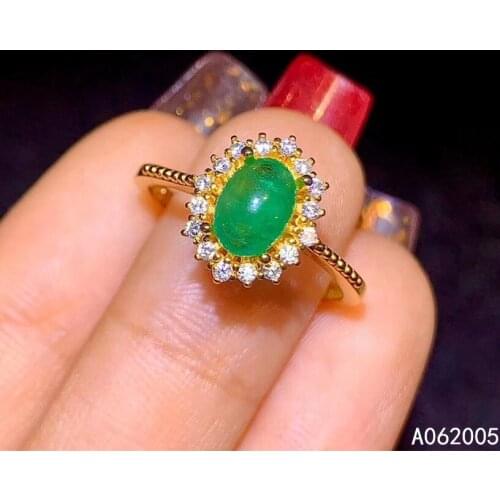 KJJEAXCMY fine jewelry 925 sterling silver inlaid natural adjustable Emerald Female new ring vintage Support test with box
