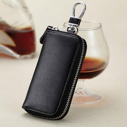 Men Women Zipper Coin Bag PU Leather Card Bag Housekeeper Zipper Coin Purse Wallet Keychain Key Holder Card Storage Bag
