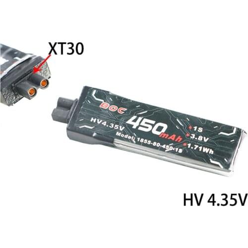 Alienmodel 1S 3.8V 450mAh HV4.35V Lipo Battery 80C XT30 Plug Connector for RC FPV Racing Drone Tinyhawk Nanokawk X Cinewhoop Kit