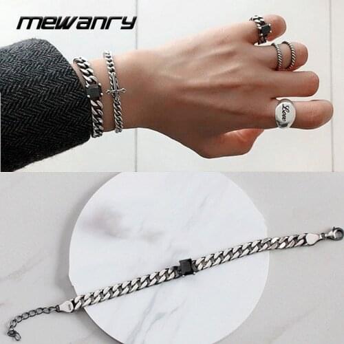 Mewanry 925 Sterling Silver Bracelet for Women Summer New Trend Elegant Vintage Sweet Simple Black Zircon Party Jewelry Gifts