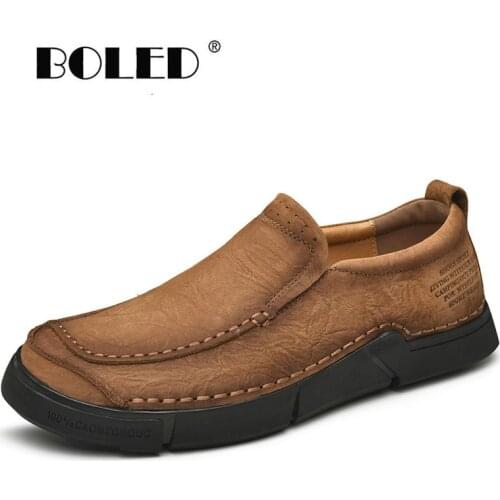 High Quality Cow Leather Casual Men Shoes Loafers Slip On Comfortable Flats Shoes Handmade Plus Size Outdoor Shoes Men