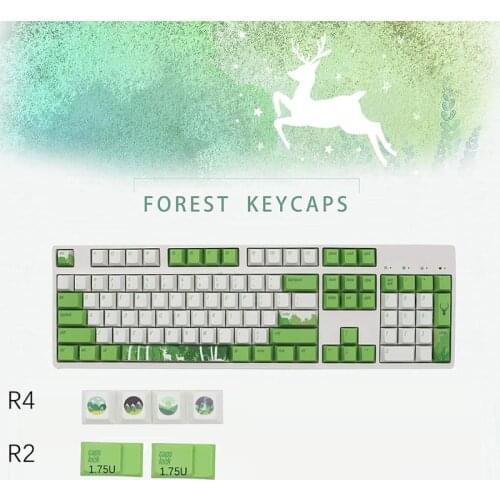 110 Keys Forest Theme Keycap Set Cherry Profile 5-Sided Dye-Sublimation PBT Keycaps for 61/87/104 Keys Mechanical Keyboard