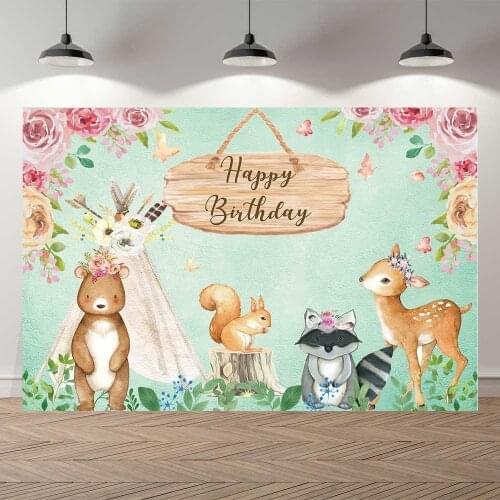 Neoback Wild Safari Wonderland Cute Animals Baby Shower Party Backdrop Customized Kids Birthday Decorations Background Photocall