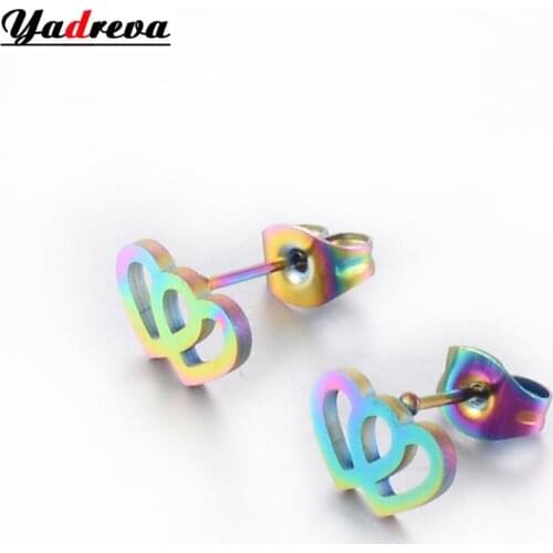 Rainbow Color Stud Earrings Love Cute Pattern Suitable for Girls Fashion Accessories