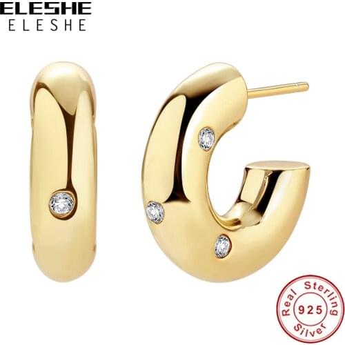 ELESHE 18K Gold Plated Zircon Vintage Hook Earrings For Women Authentic 925 Sterling Silver Hoop Earrings 2021 Trendy Jewelry