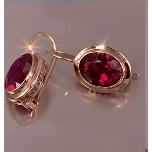 Fashion Simple Red Oval Gemstone Drop Earrings for Women Earings Long Hollow Unusual Earrings Rings Costume Jewelry Accessories