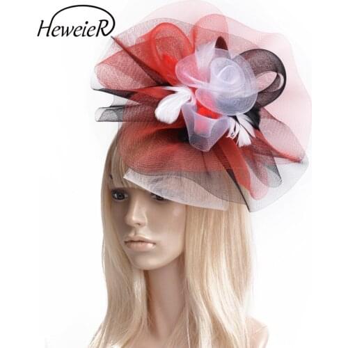 Women Ladies Black Red White Mesh Net Mesh Feathers Fascinators Hat Headwear Hair Clip Cocktail Party Accessories