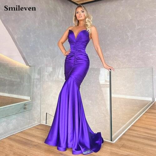 Smileven Purple V Neck Mermaid Evening Dresses Peats Prom Dress Dubai Celebrity Dresses Tonight Party Gowns
