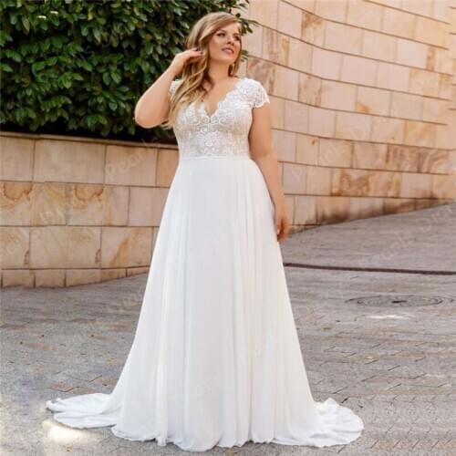 Tempting Lace Appliques Bridal Gowns For Bride 2020 Robe De Mariee Customized Chiffon Beach Backless Wedding Dresses Plus Size