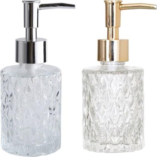 160ml Glass Hand Soap Dispenser with Press Pump Clear Diamond Design Refillable Lotion Liquid Refillable Empty Bottle N0PA