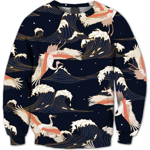 REAL American US SIZE Birds & Waves Sublimation Print Plus Size Crew Neck Sweatshirt
