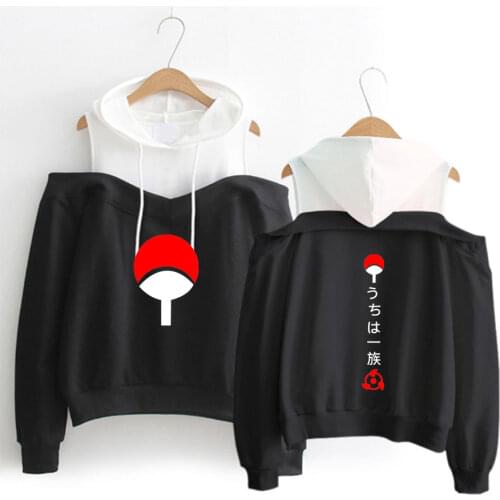 Sasuke off-shoulder women/girls Anime Akatsuki Hoodies Uchiha Family Ladies Sweatshirt Clothes Harajuku Second Yuan Hoodie Women