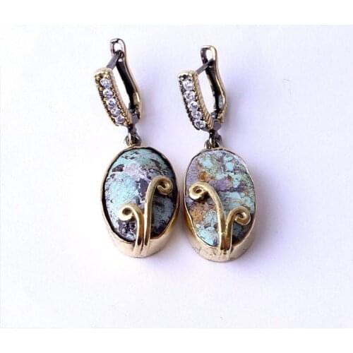 Women Turquoise Handmade Silver Gold Plated Special Design Earrings, Silver Earrings, Handmade Gemstone Earrings