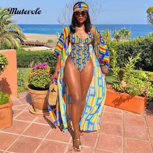 Mutevole Women Two Piece Swimsuit Printed Bodysuit Summer Sexy Backless Bikini Beach Dress Swimwear Half Sleeve Cover Up Shirt