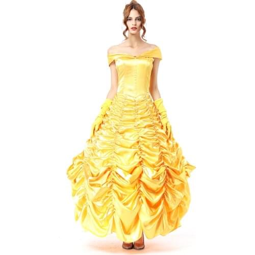 Women Deluxe Fairy Tale Adult women Costume Adult Princess Belle Costume Cosplay Yellow Long Dress