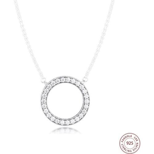 Circle Round Necklace collares 925 Sterling Silver Clear CZ Chain Pendant Necklaces for Women Silver 925 Jewelry Bijoux