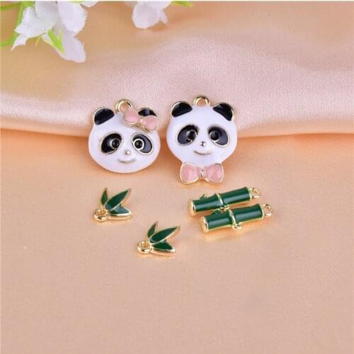 10pcs/pack Panda Bamboo Enamel Metal Charms Golden Base Earring Bracelet DIY Jewelry Making