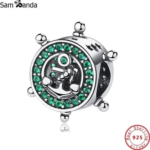 100% Authentic 925 Sterling Silver Charms Pirate Rudder Pave CZ Fit Original Bracelets Women DIY Jewelry
