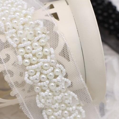 2 yards DIY handmade clothes decoration accessories clothing beading lace black white pearls nigerian fabric 2021 high quality