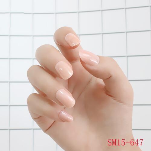 24pcs New design candy oval decorative fake nails long round section Dark skin tone L647