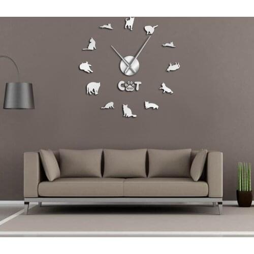 American Shorthair Cat Breeds With Mirror Numbers Stickers Wall Art Clock Watch Kitty Animals Design 3D DIY Acrylic Wall Clock