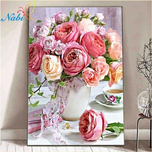 Full Square/Round Drill Diamond Painting Cross Stitch "Pink Rose" Flowers 5D DIY Rhinestone Embroidery Mosaic Home Decor Gifts