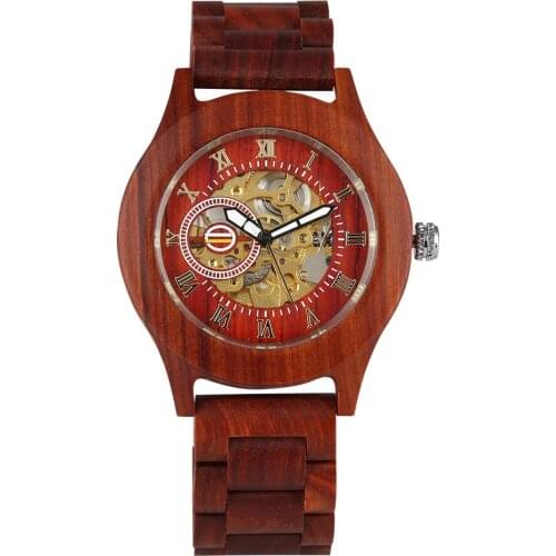 Automatic Mechanical Wooden Watch for Women Luminous Function Roman Numerals Dial Wooden Wristwatch for Men