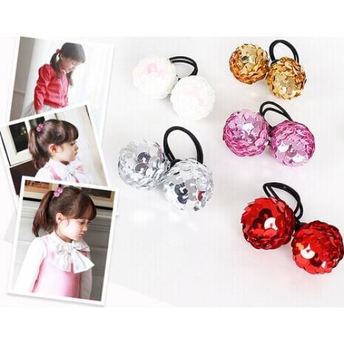 Free Shipping,2015 New 20pcs/lot Fashion child Girls Cute Shiny Ball Hair Bands Elastic Hair Ropes Ponytail Holder Hair Ties