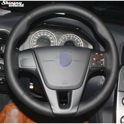 Shining wheat Hand-stitched Black Genuine Leather Car Steering Wheel Cover for Volvo S60 V40 V60 V70 2014 XC60