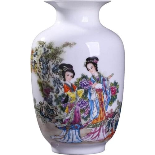 Home Ornament Crafts Antique Jingdezhen Ceramic Vase Flowers Patterns Tabletop Porcelain Vase Decorative NO Base